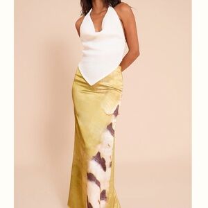 PrettyLittleThing Yellow and Brown Maxi Skirt